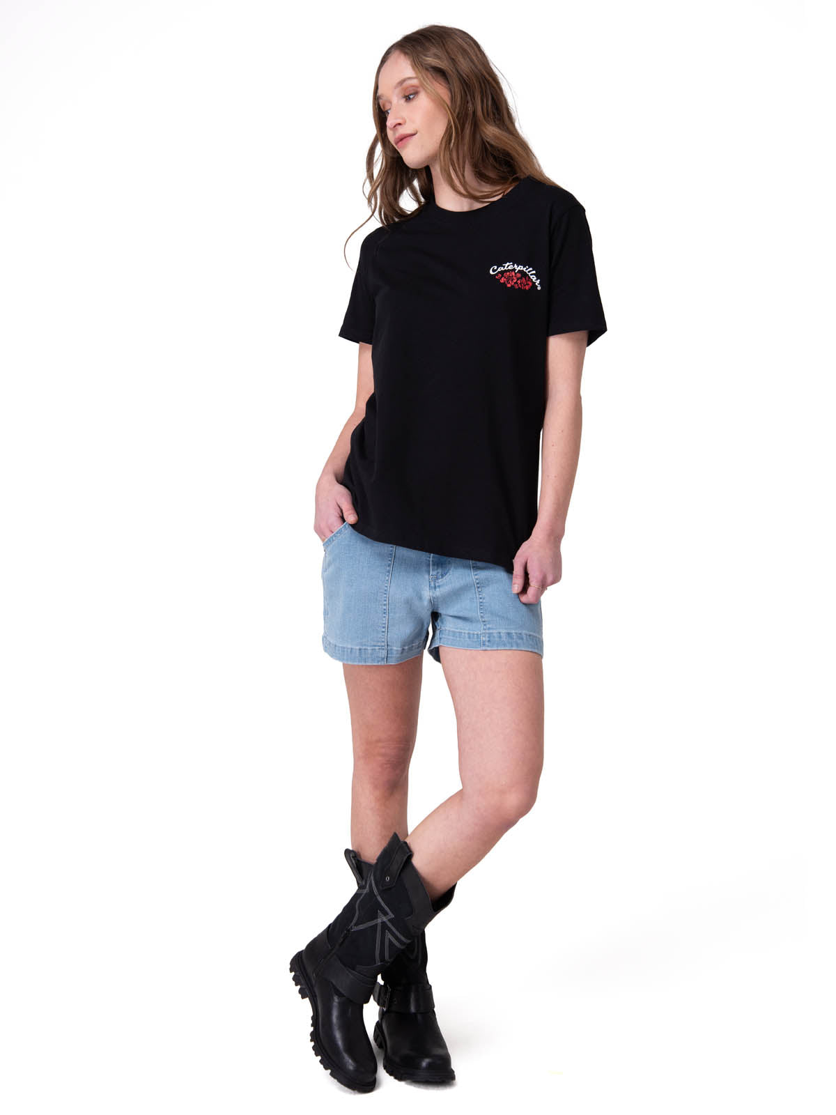 Polera Manga Corta Mujer Mini Floral Graphic Negro