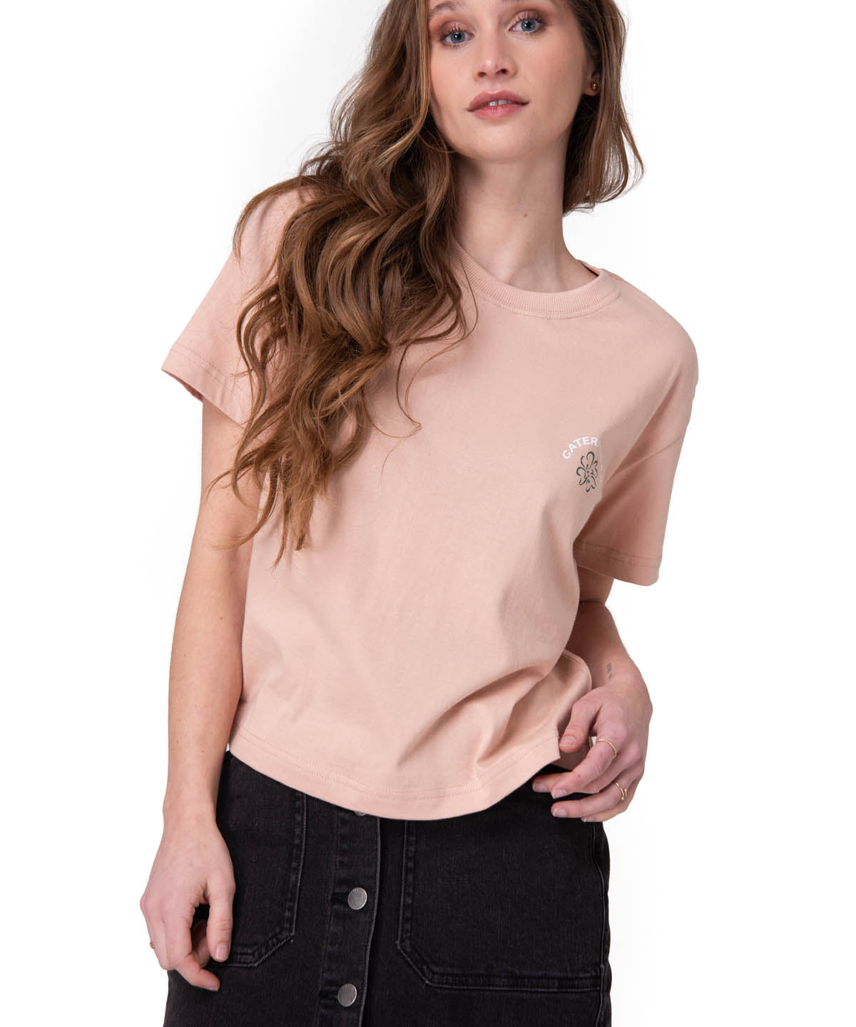 Polera Manga Corta Mujer Boxy Flower Graphic Rosado