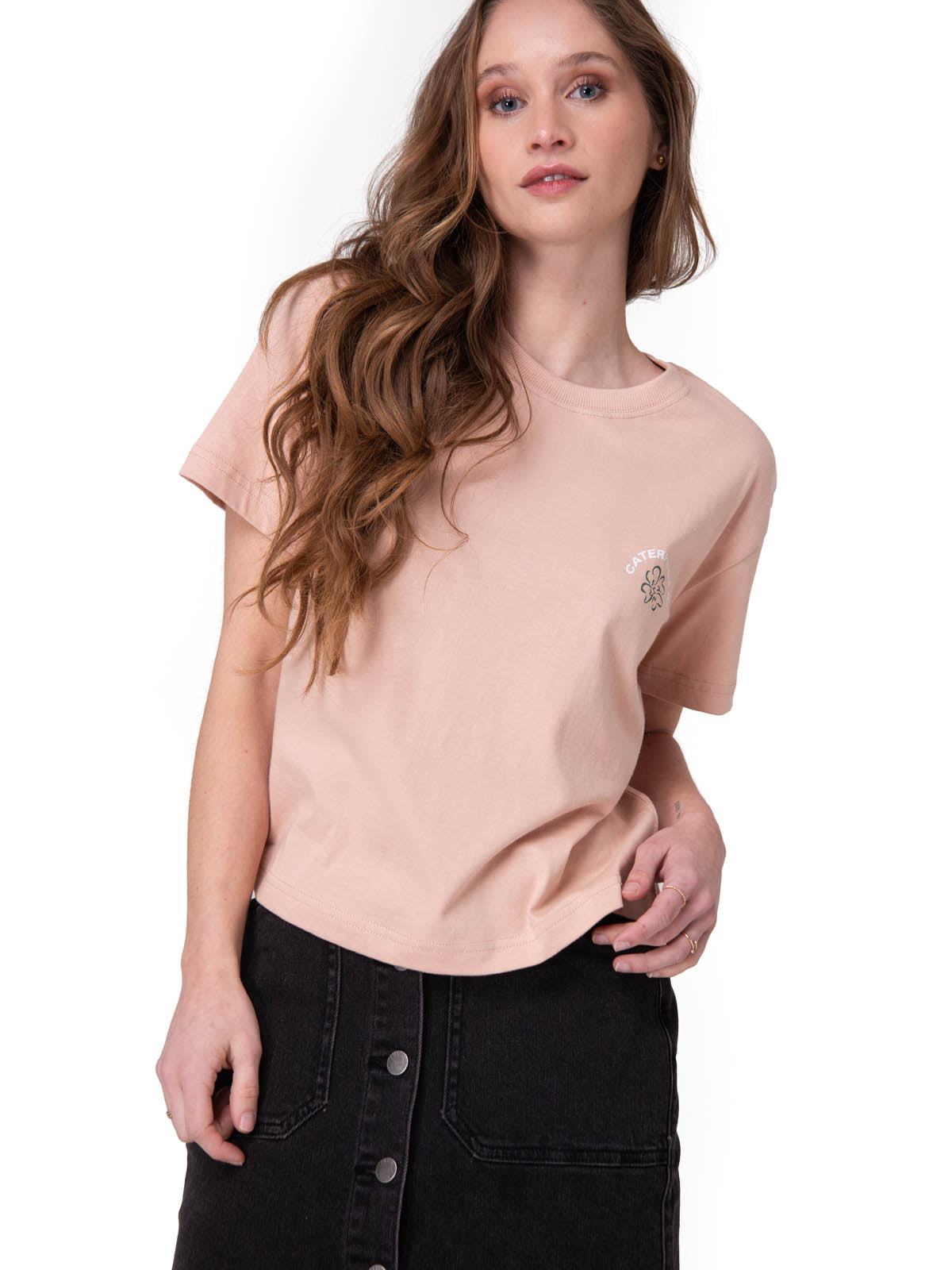 Polera Manga Corta Mujer Boxy Flower Graphic Rosado