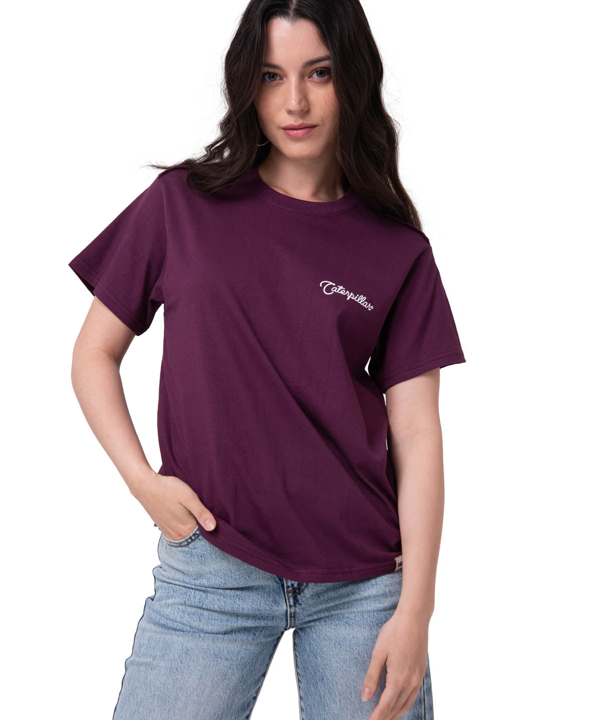 Polera Manga Corta Mujer Western Script Burdeo Cat