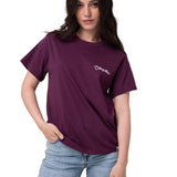 Polera Manga Corta Mujer Western Script Burdeo Cat