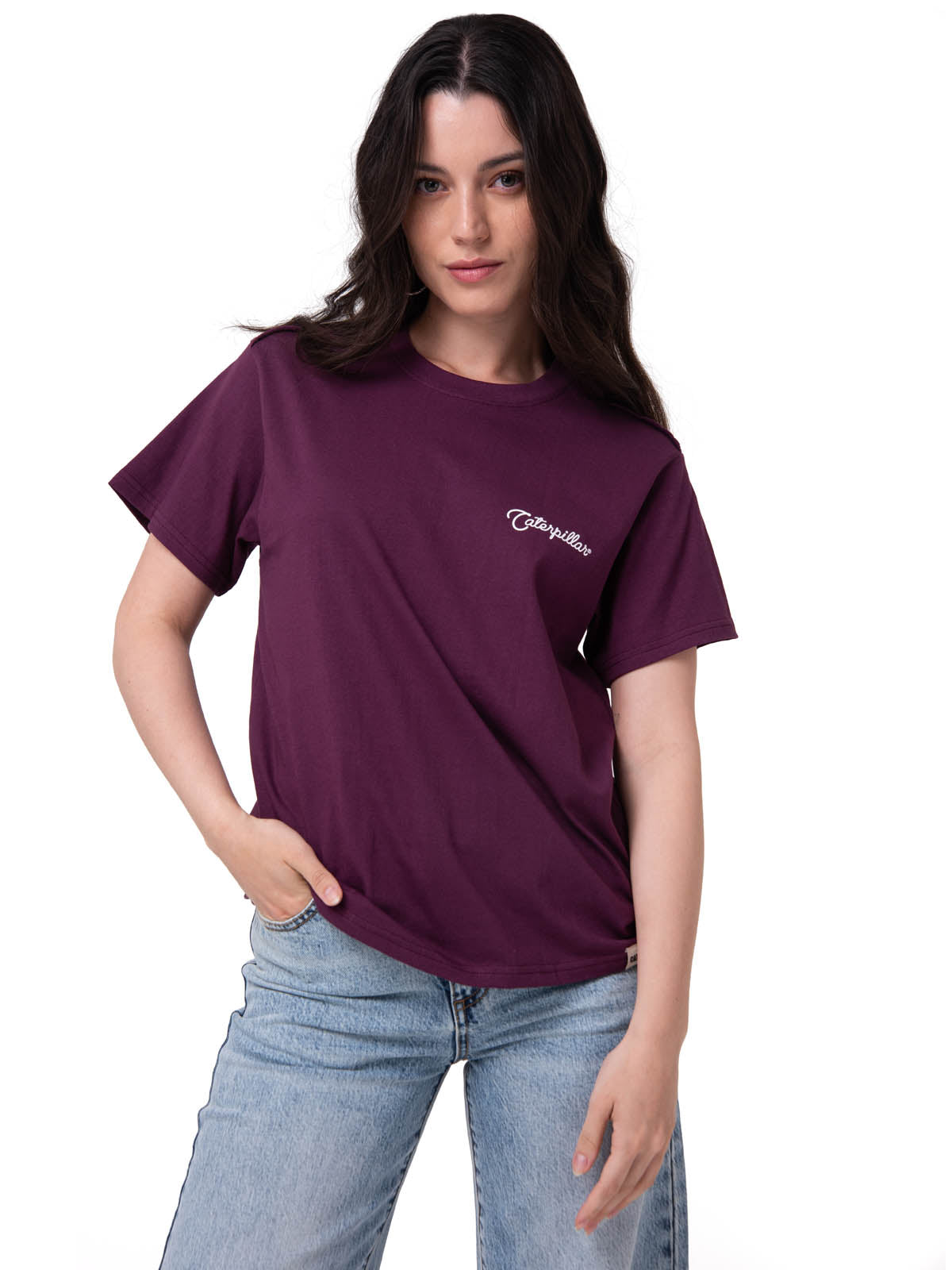 Polera Manga Corta Mujer Western Script Burdeo Cat