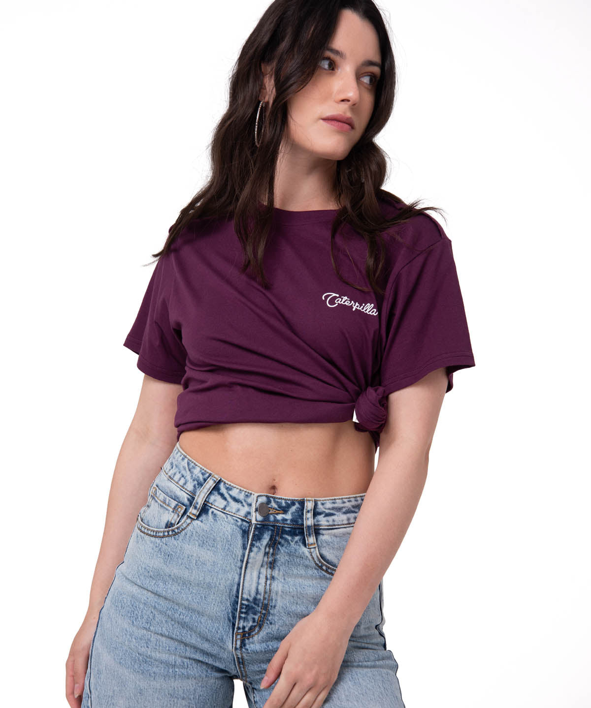 Polera Manga Corta Mujer Western Script Burdeo Cat