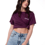 Polera Manga Corta Mujer Western Script Burdeo Cat