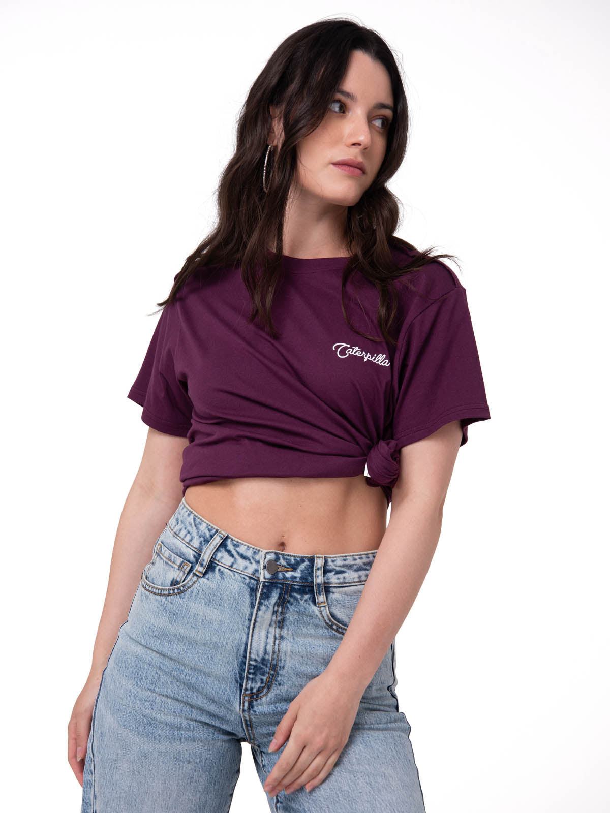 Polera Manga Corta Mujer Western Script Burdeo Cat