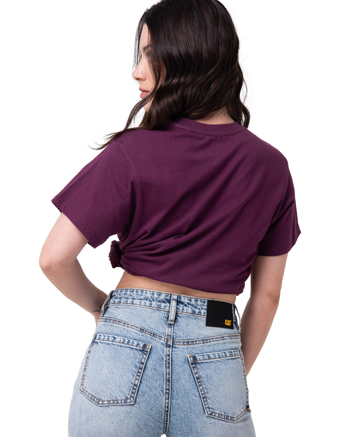 Polera Manga Corta Mujer Western Script Burdeo Cat