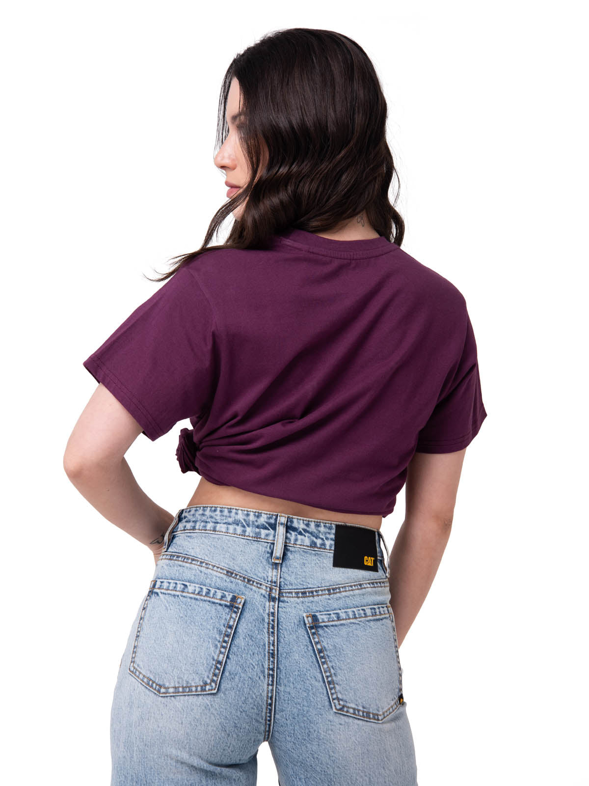 Polera Manga Corta Mujer Western Script Burdeo Cat