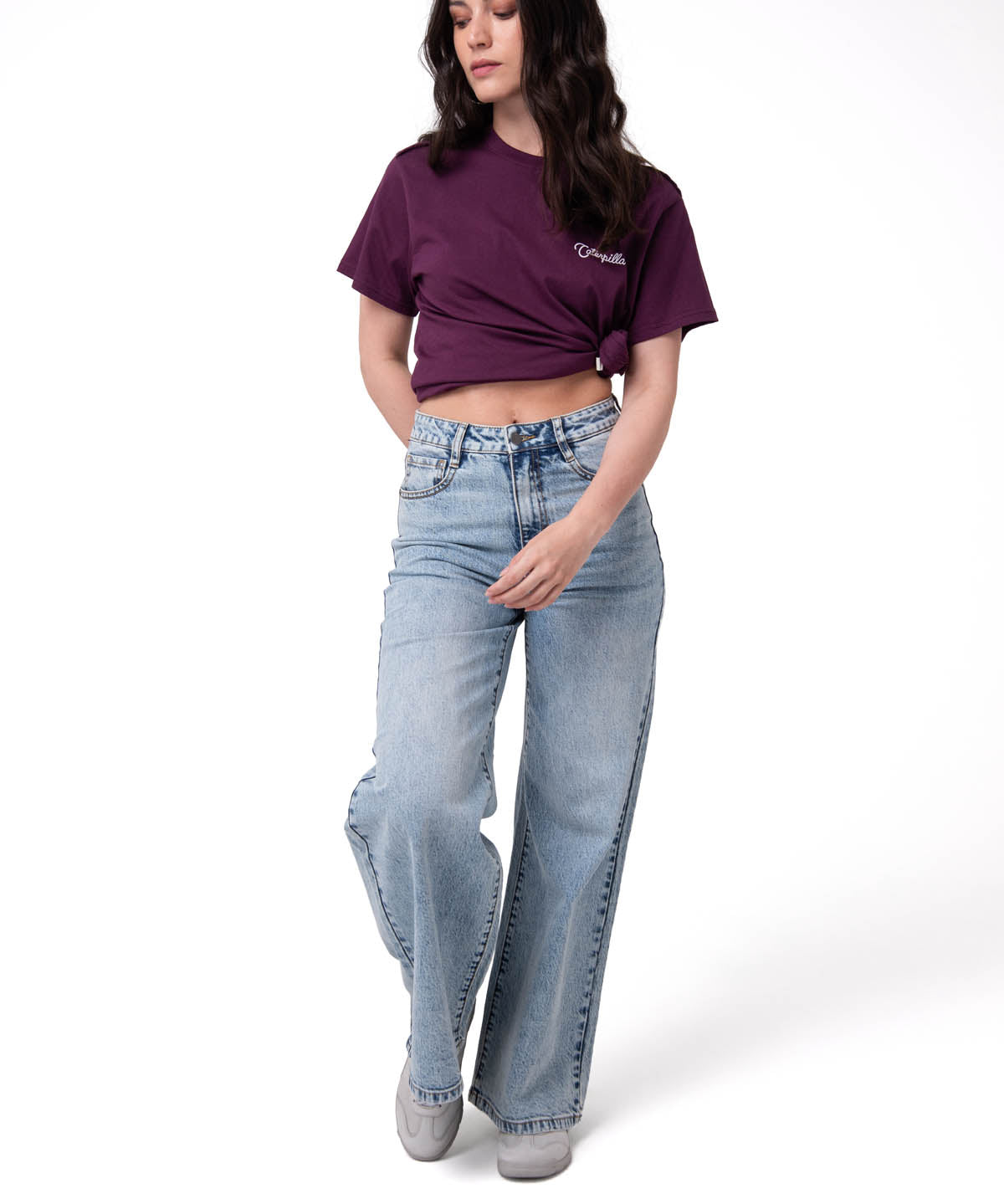 Polera Manga Corta Mujer Western Script Burdeo Cat