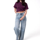 Polera Manga Corta Mujer Western Script Burdeo Cat