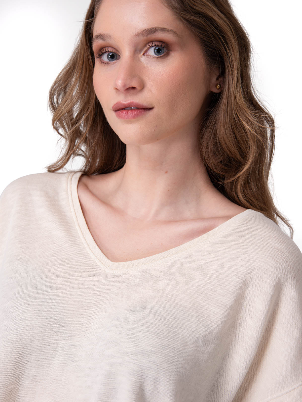 Polera Manga Corta Mujer Slub Deep V-Nec Rosado