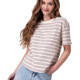 Polera Manga Corta Mujer Boxy Stripe Pocket Blanco