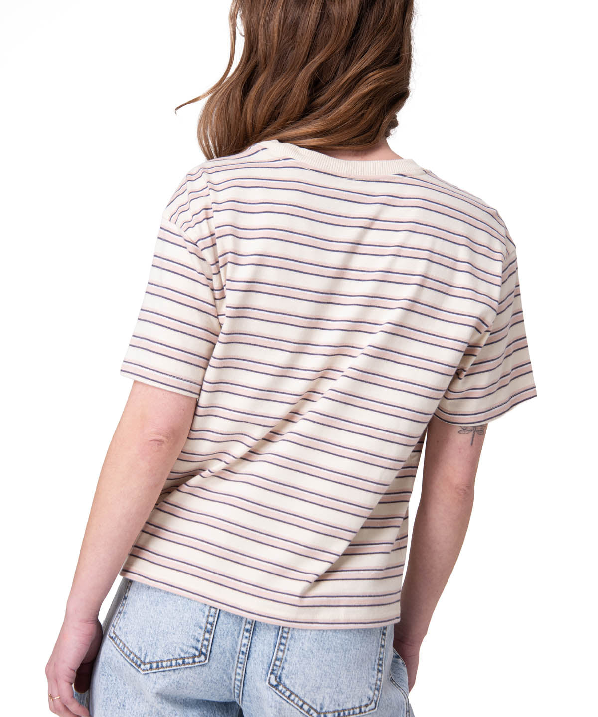 Polera Manga Corta Mujer Boxy Stripe Pocket Blanco