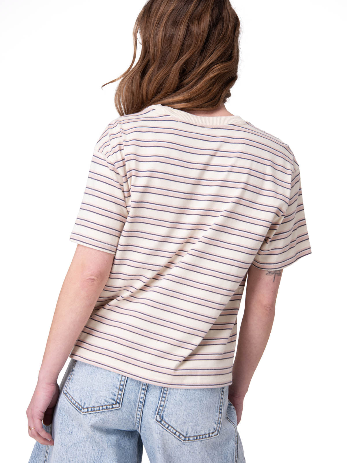 Polera Manga Corta Mujer Boxy Stripe Pocket Blanco