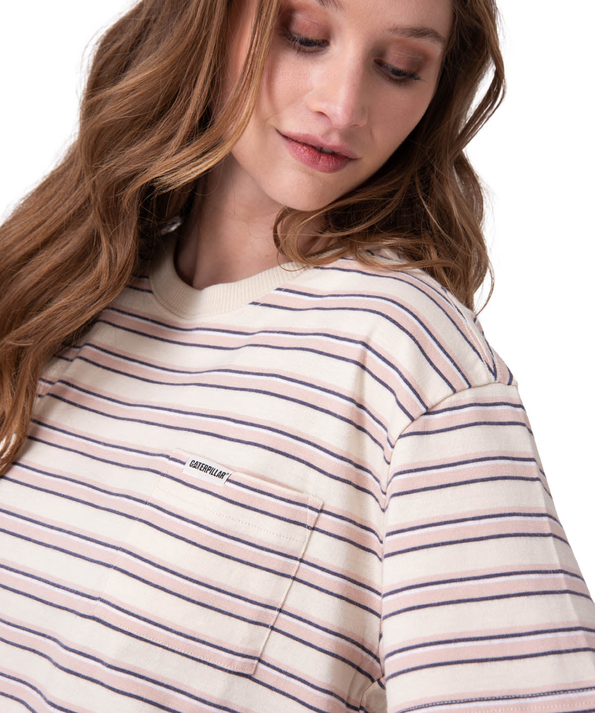 Polera Manga Corta Mujer Boxy Stripe Pocket Blanco