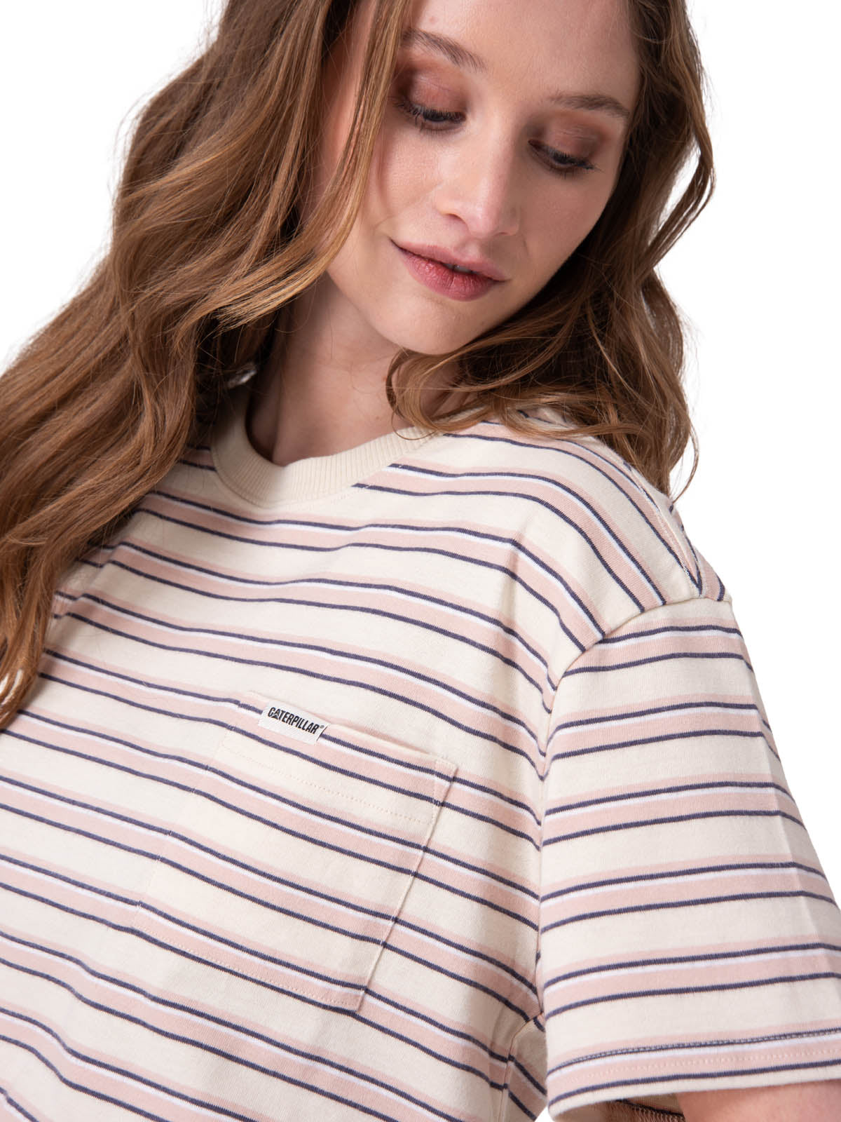 Polera Manga Corta Mujer Boxy Stripe Pocket Blanco