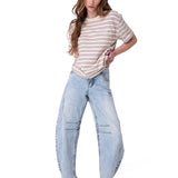 Polera Manga Corta Mujer Boxy Stripe Pocket Blanco