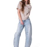 Polera Manga Corta Mujer Boxy Stripe Pocket Blanco