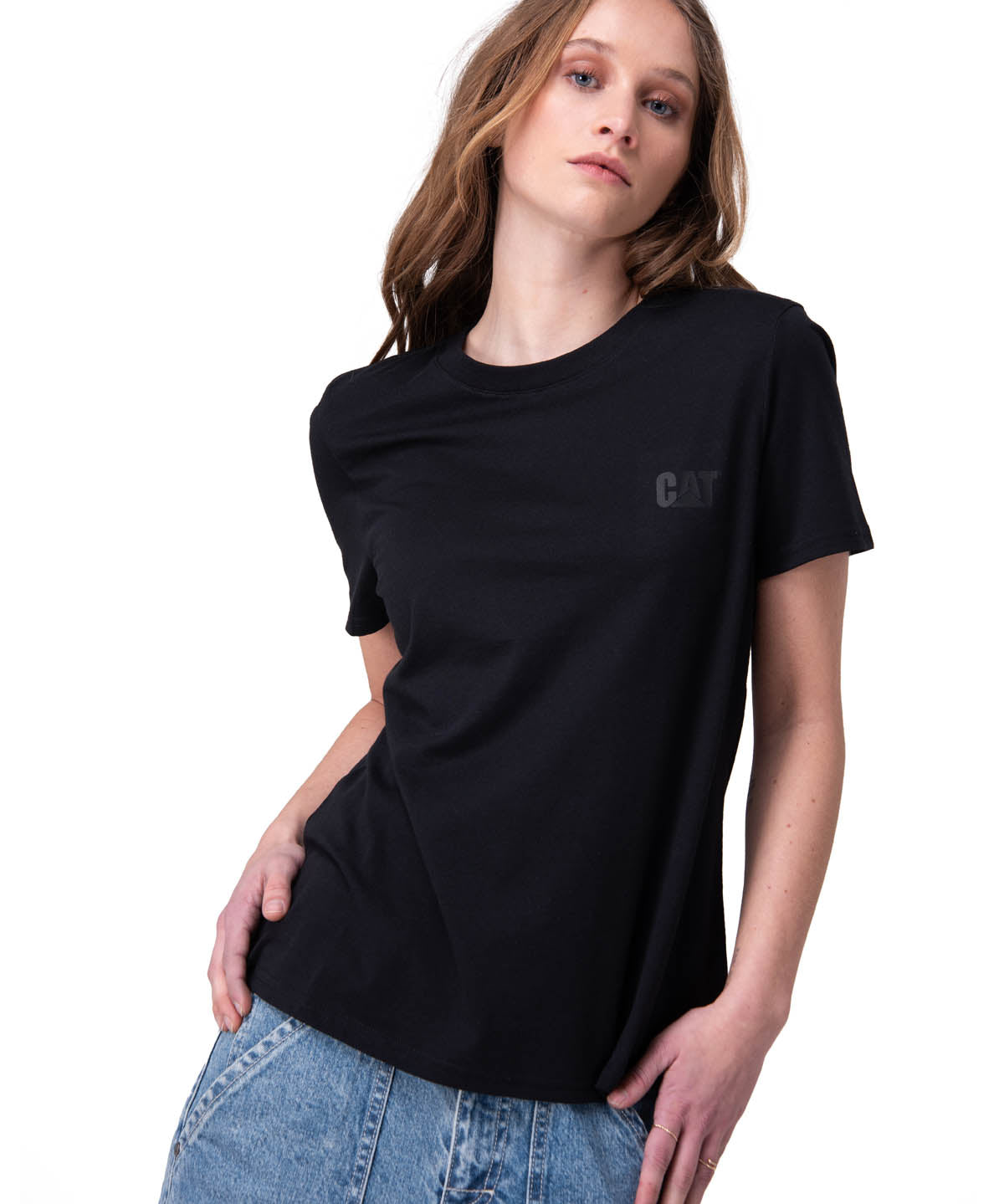 Polera Manga Corta Mujer Cat Logo Tee Negro