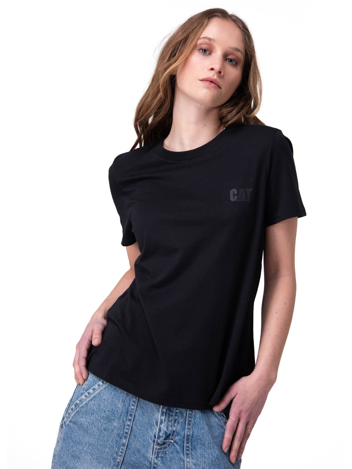 Polera Manga Corta Mujer Cat Logo Tee Negro