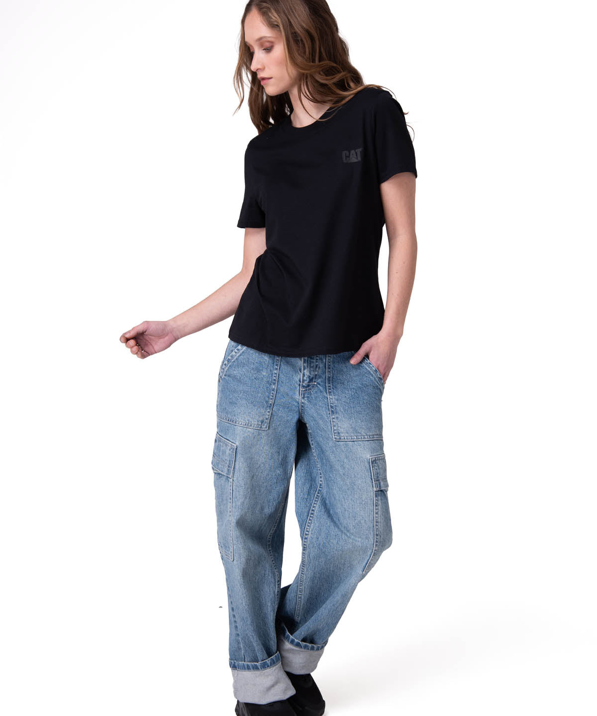 Polera Manga Corta Mujer Cat Logo Tee Negro