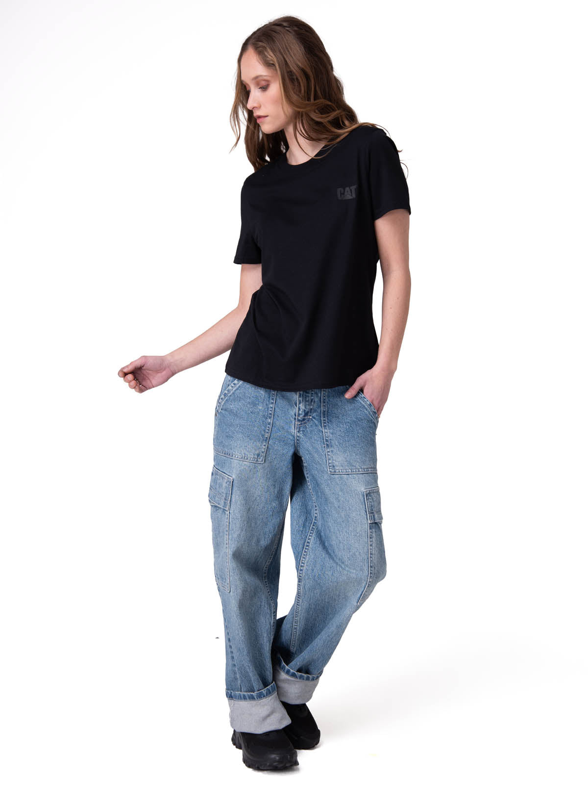 Polera Manga Corta Mujer Cat Logo Tee Negro