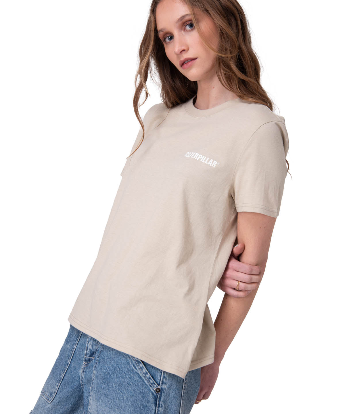 Polera Manga Corta Mujer Caterpillar Logo Tee Beige/Crudo
