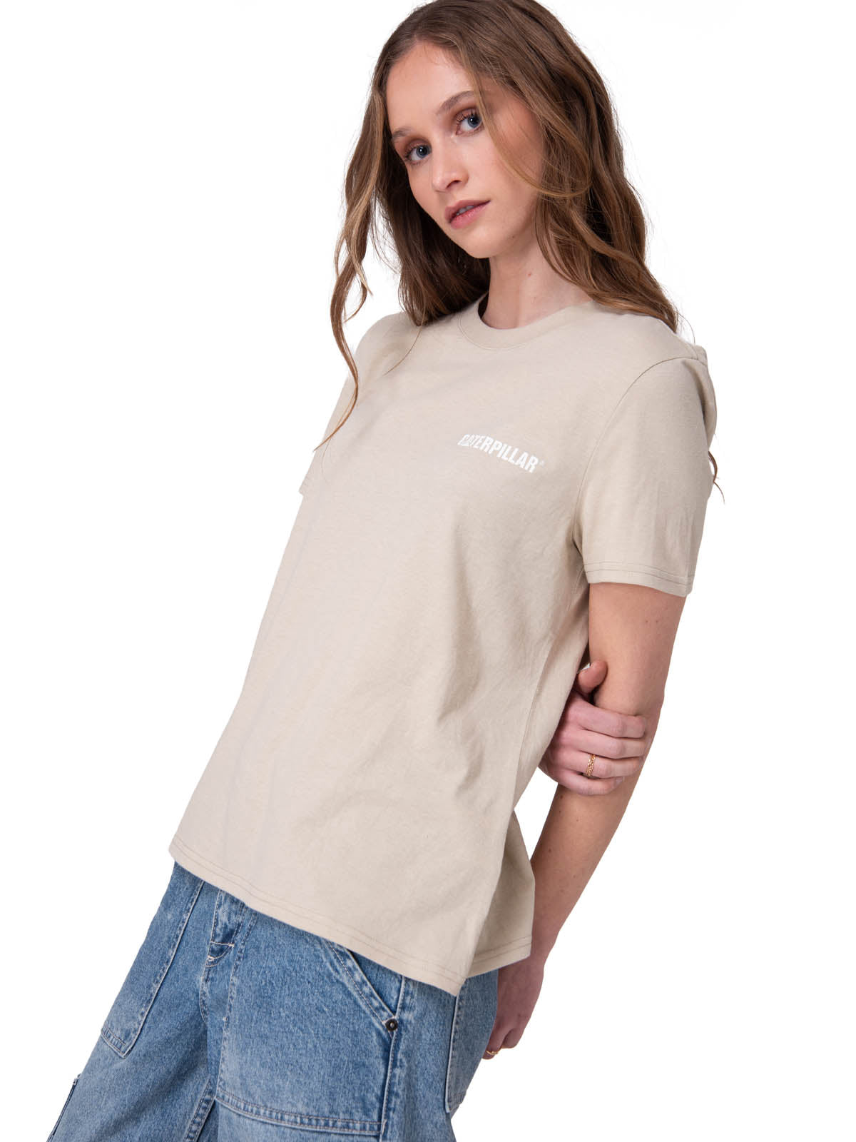 Polera Manga Corta Mujer Caterpillar Logo Tee Beige/Crudo