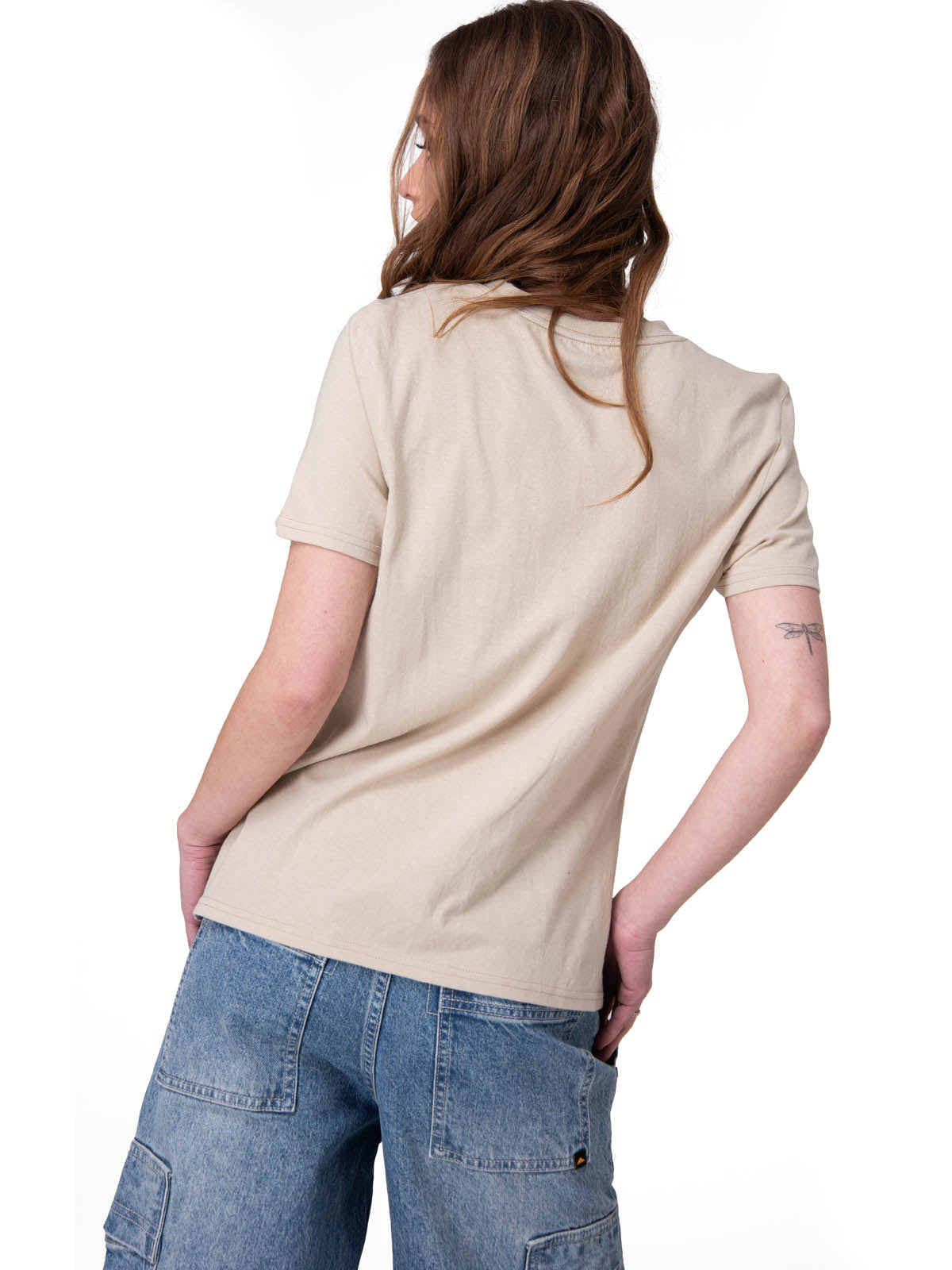 Polera Manga Corta Mujer Caterpillar Logo Tee Beige/Crudo