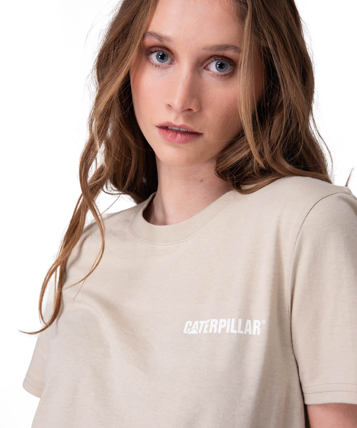 Polera Manga Corta Mujer Caterpillar Logo Tee Beige/Crudo
