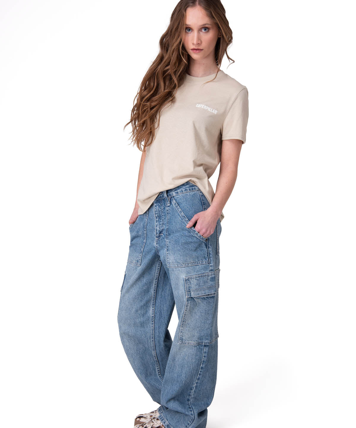 Polera Manga Corta Mujer Caterpillar Logo Tee Beige/Crudo