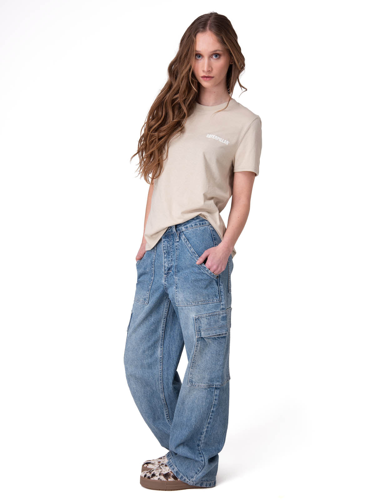 Polera Manga Corta Mujer Caterpillar Logo Tee Beige/Crudo