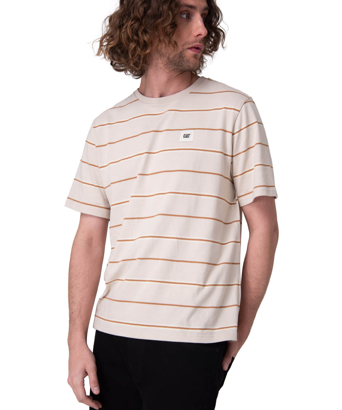 Polera Manga Corta Hombre Stripe Label Tee Beige/Crudo