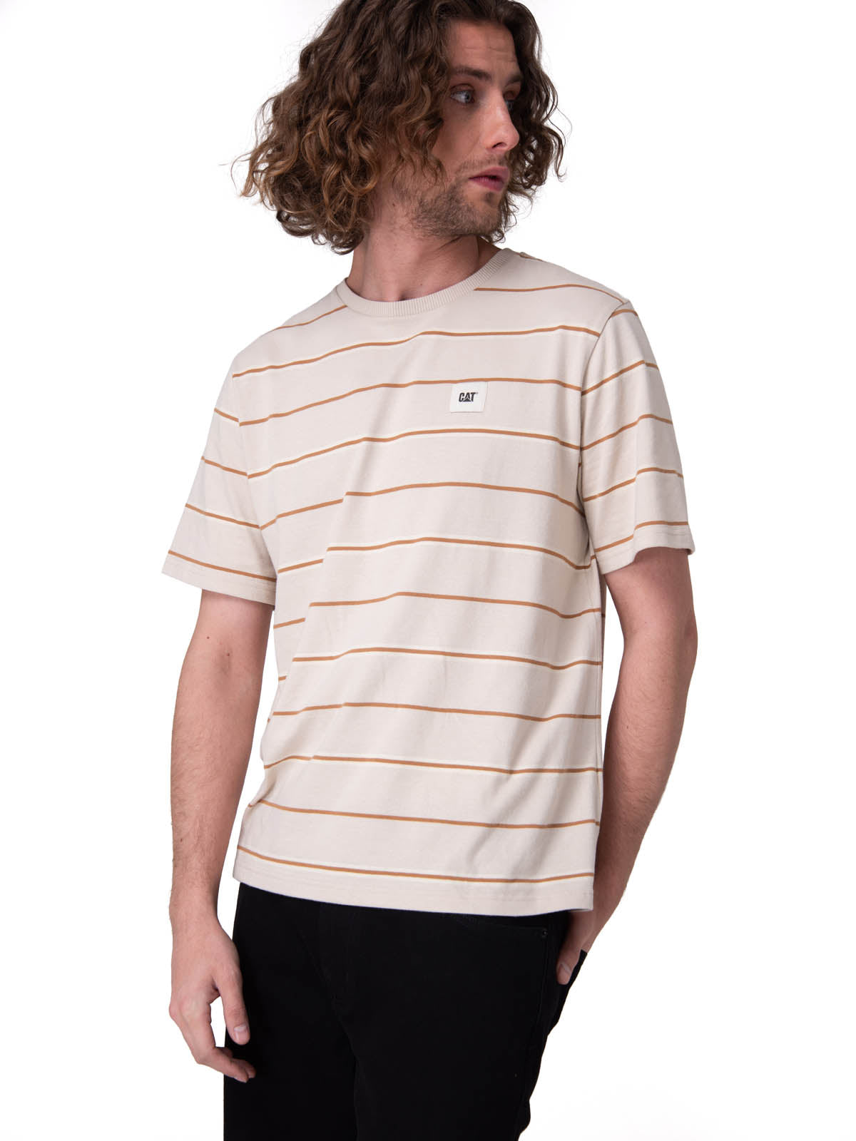 Polera Manga Corta Hombre Stripe Label Tee Beige/Crudo