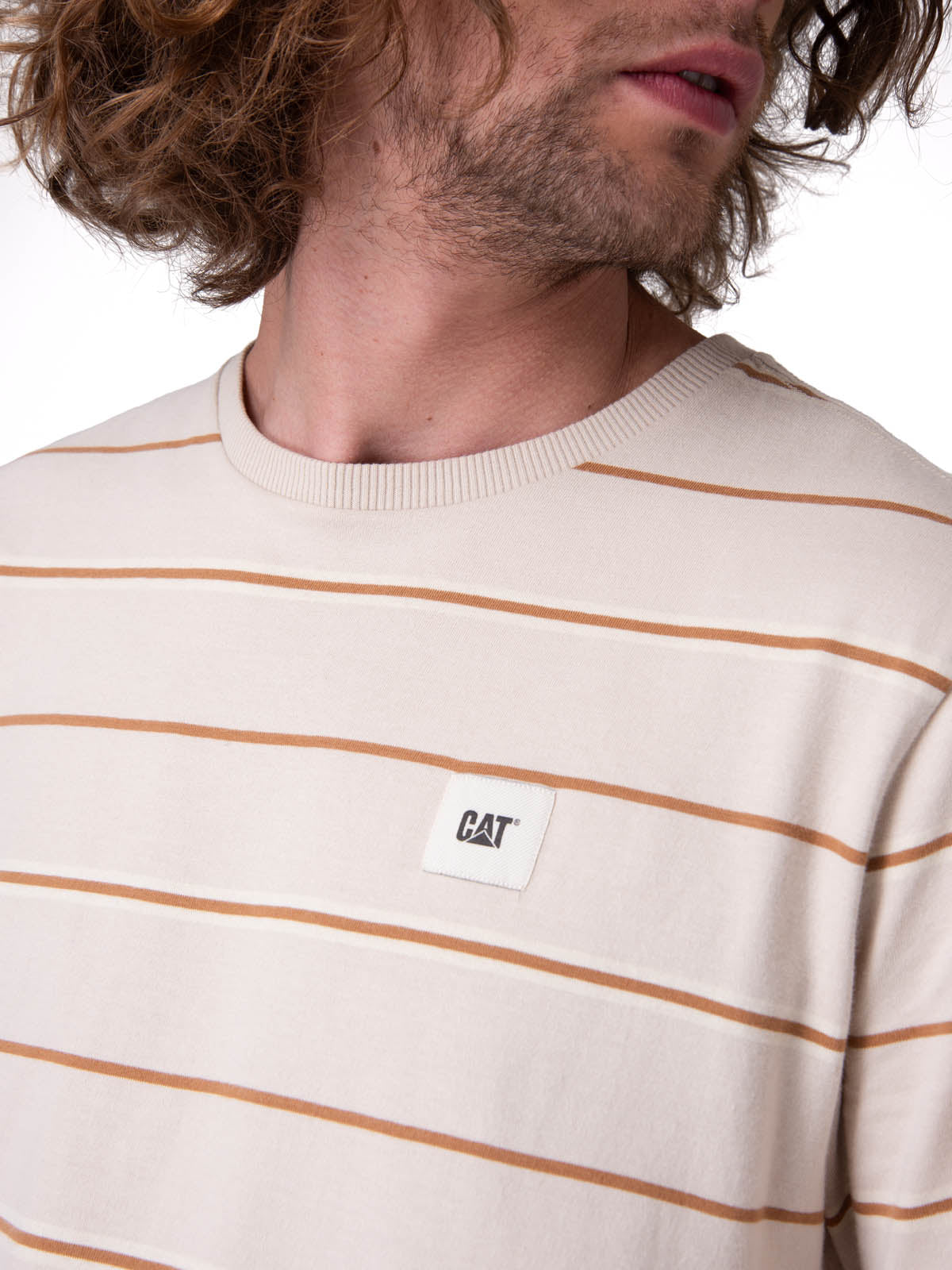 Polera Manga Corta Hombre Stripe Label Tee Beige/Crudo
