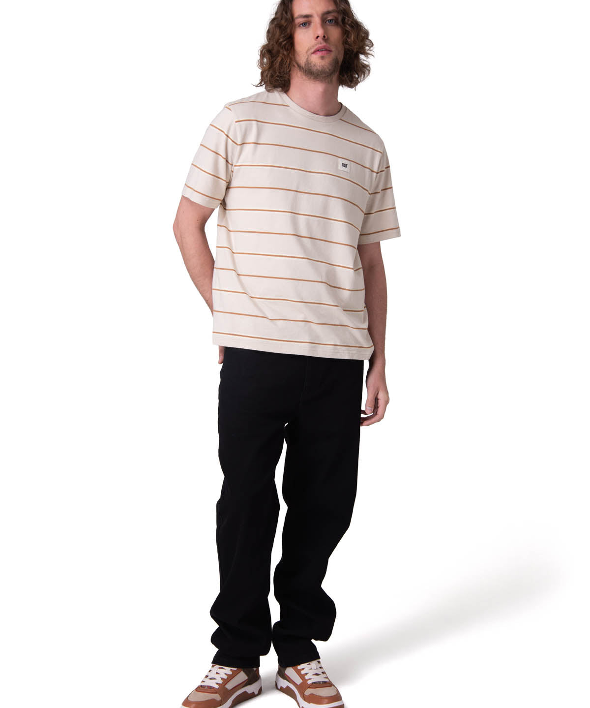 Polera Manga Corta Hombre Stripe Label Tee Beige/Crudo