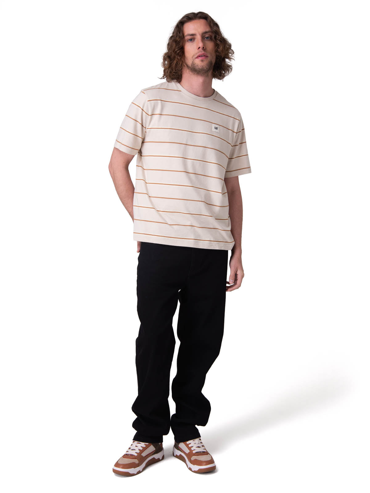 Polera Manga Corta Hombre Stripe Label Tee Beige/Crudo