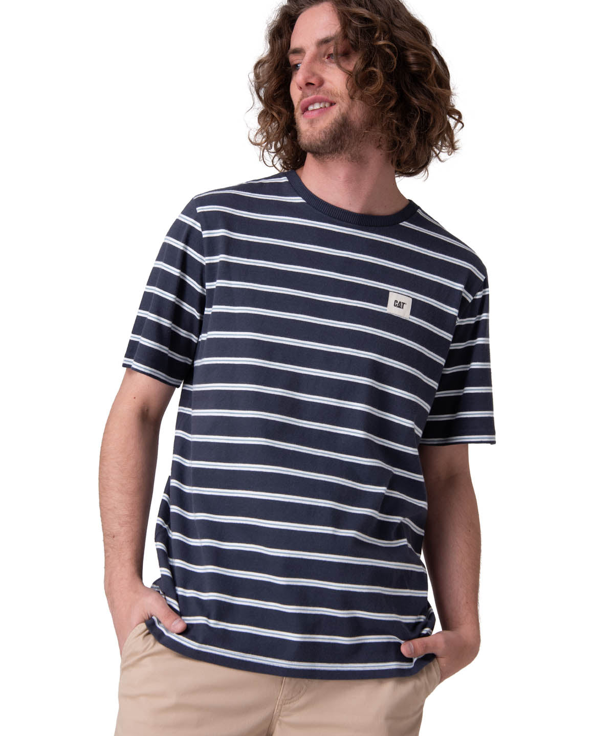 Polera Manga Corta Hombre Stripe Label Tee Azul