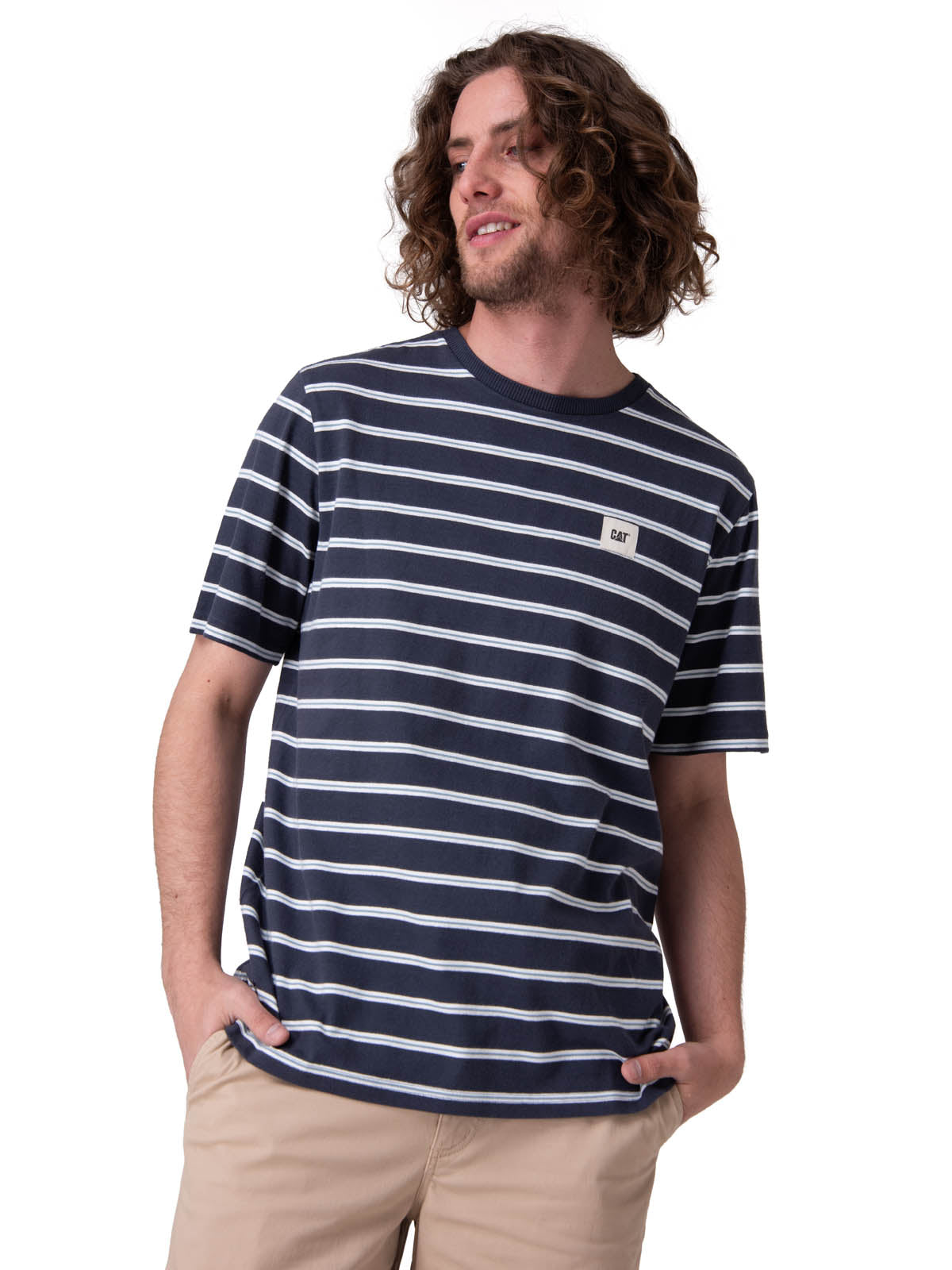 Polera Manga Corta Hombre Stripe Label Tee Azul