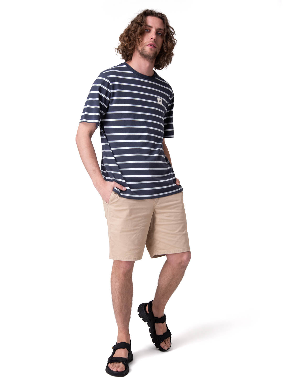 Polera Manga Corta Hombre Stripe Label Tee Azul