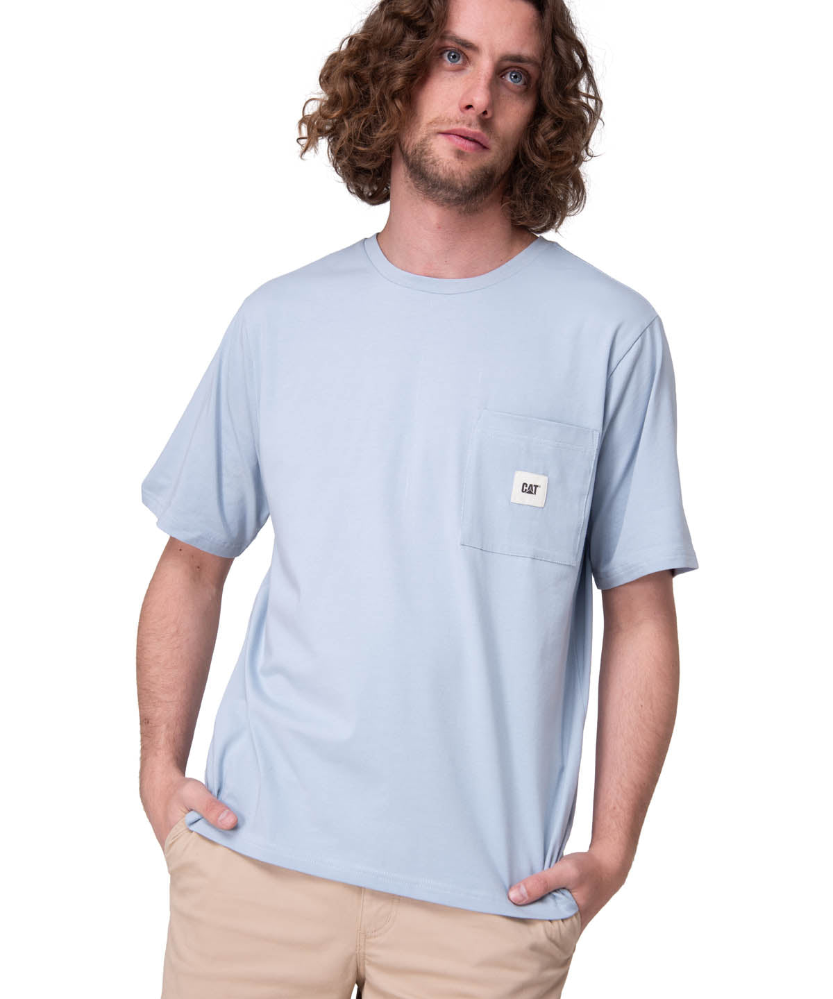 Polera Manga Corta Hombre Solid Pocket Label Celeste
