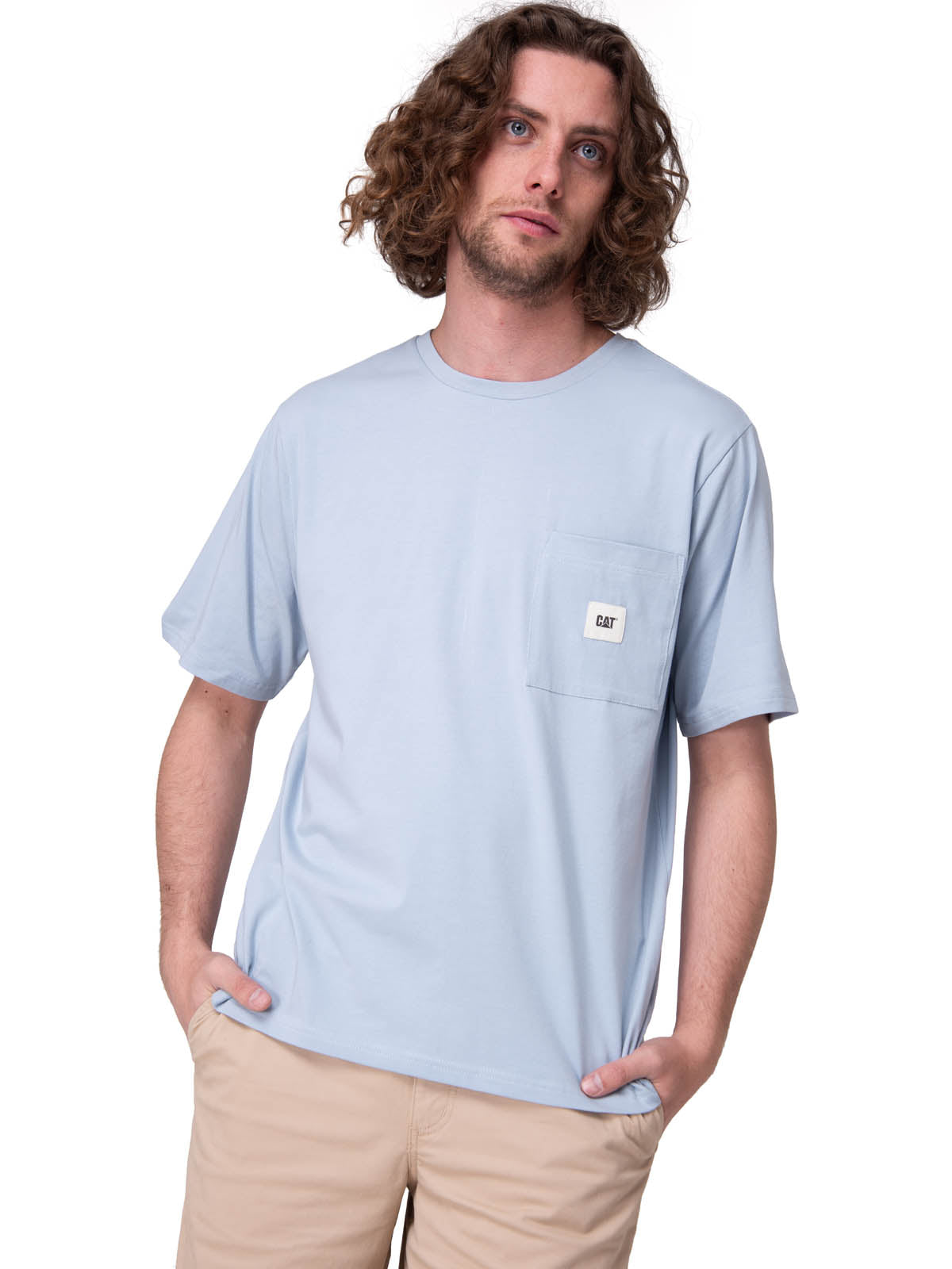 Polera Manga Corta Hombre Solid Pocket Label Celeste