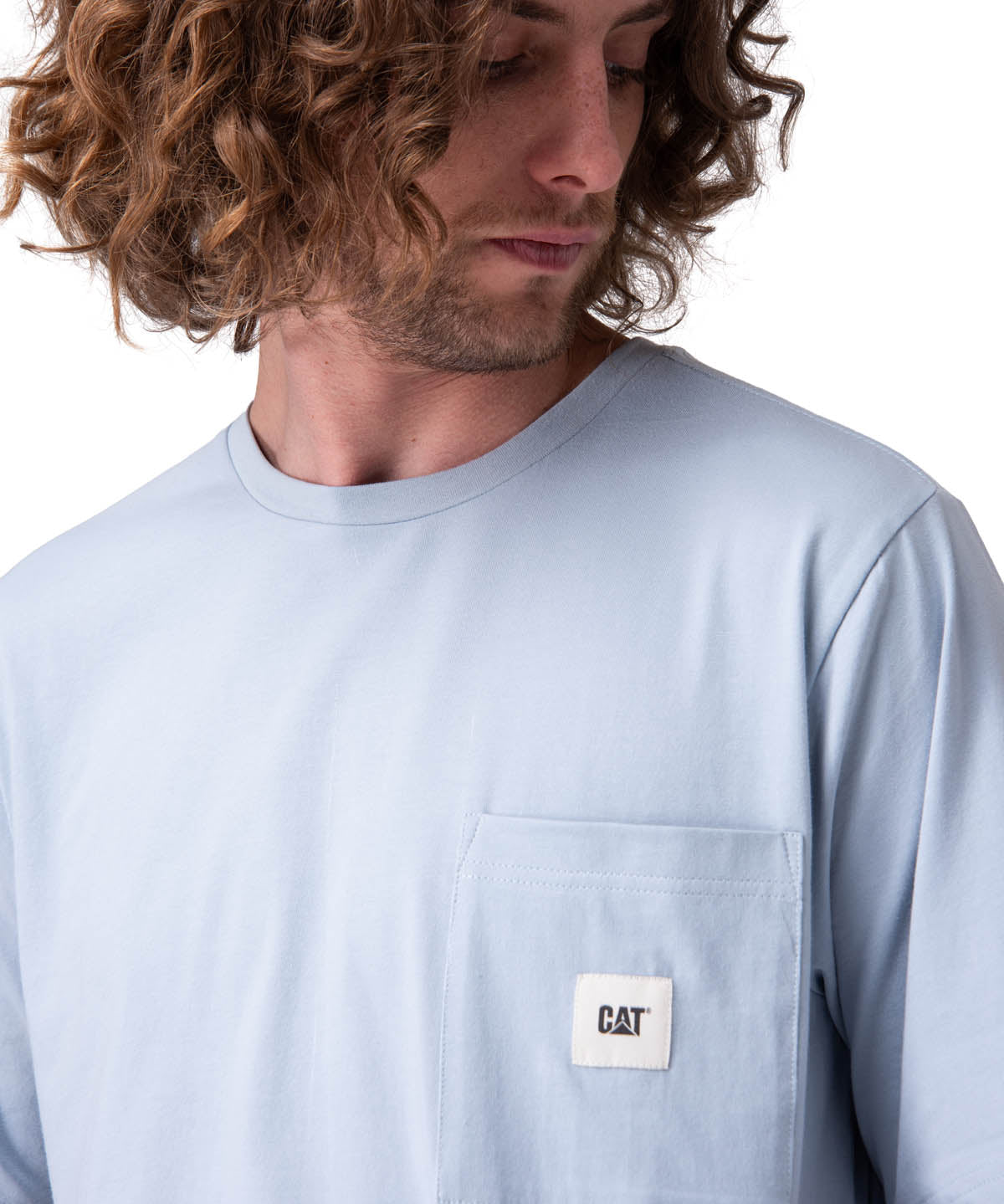 Polera Manga Corta Hombre Solid Pocket Label Celeste