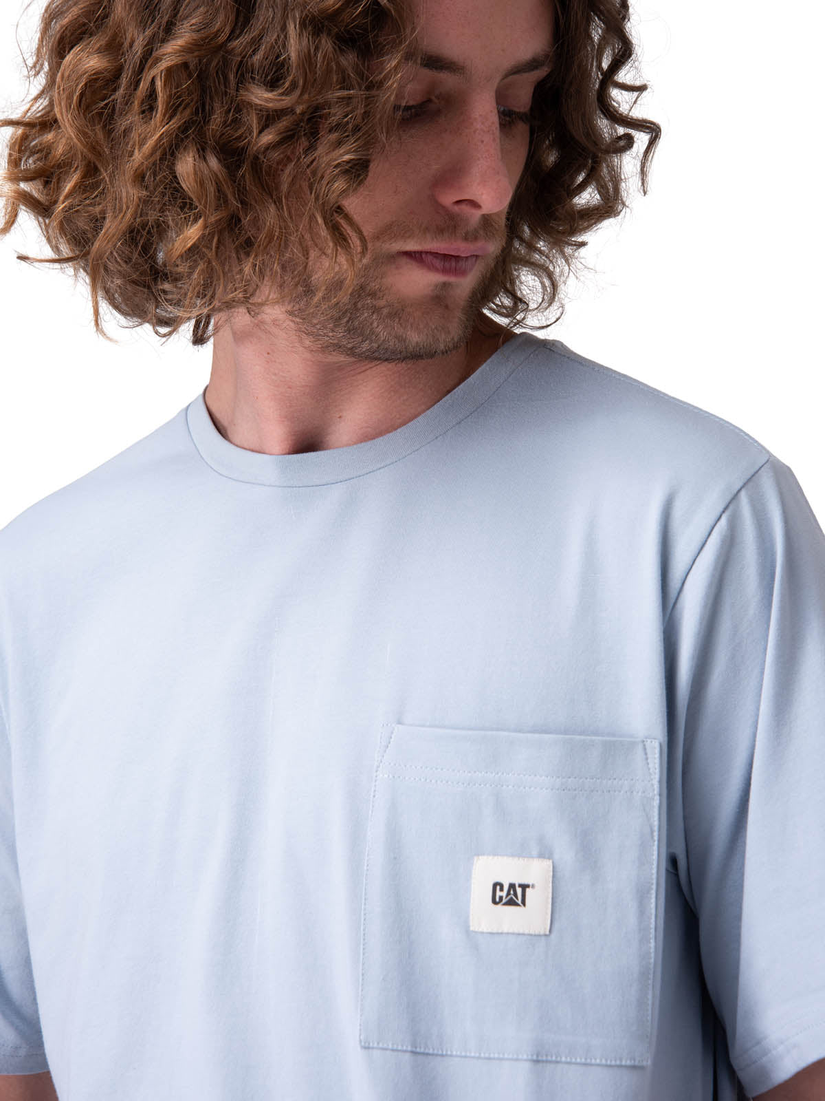 Polera Manga Corta Hombre Solid Pocket Label Celeste