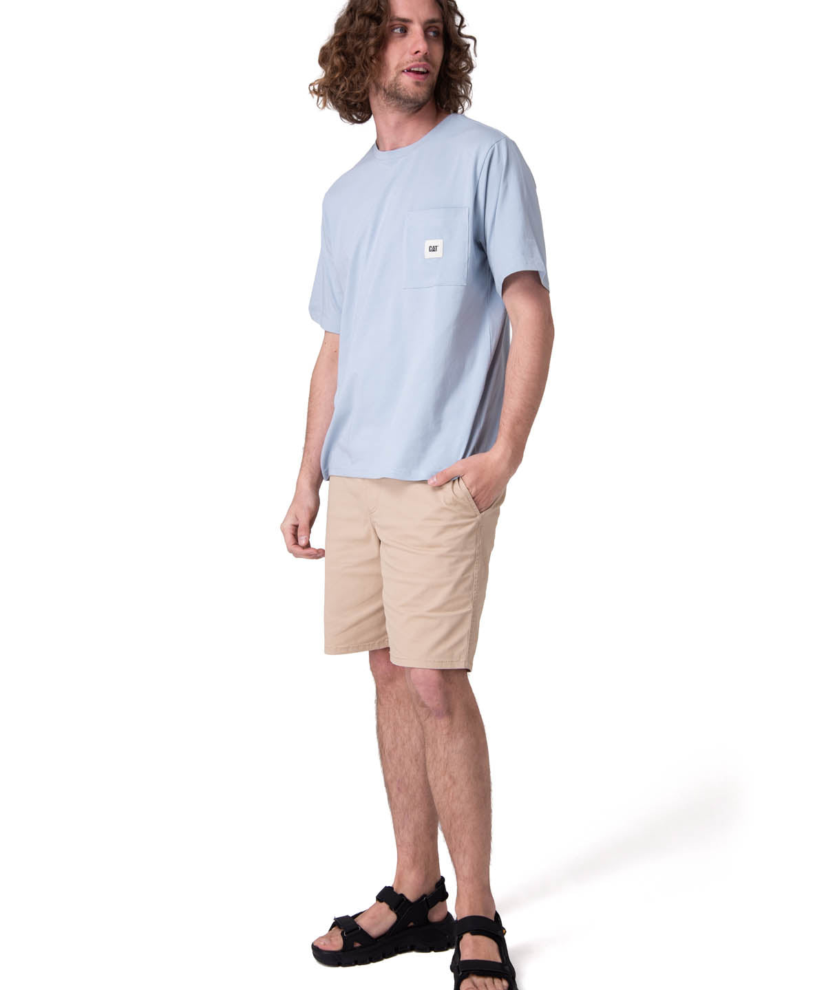 Polera Manga Corta Hombre Solid Pocket Label Celeste