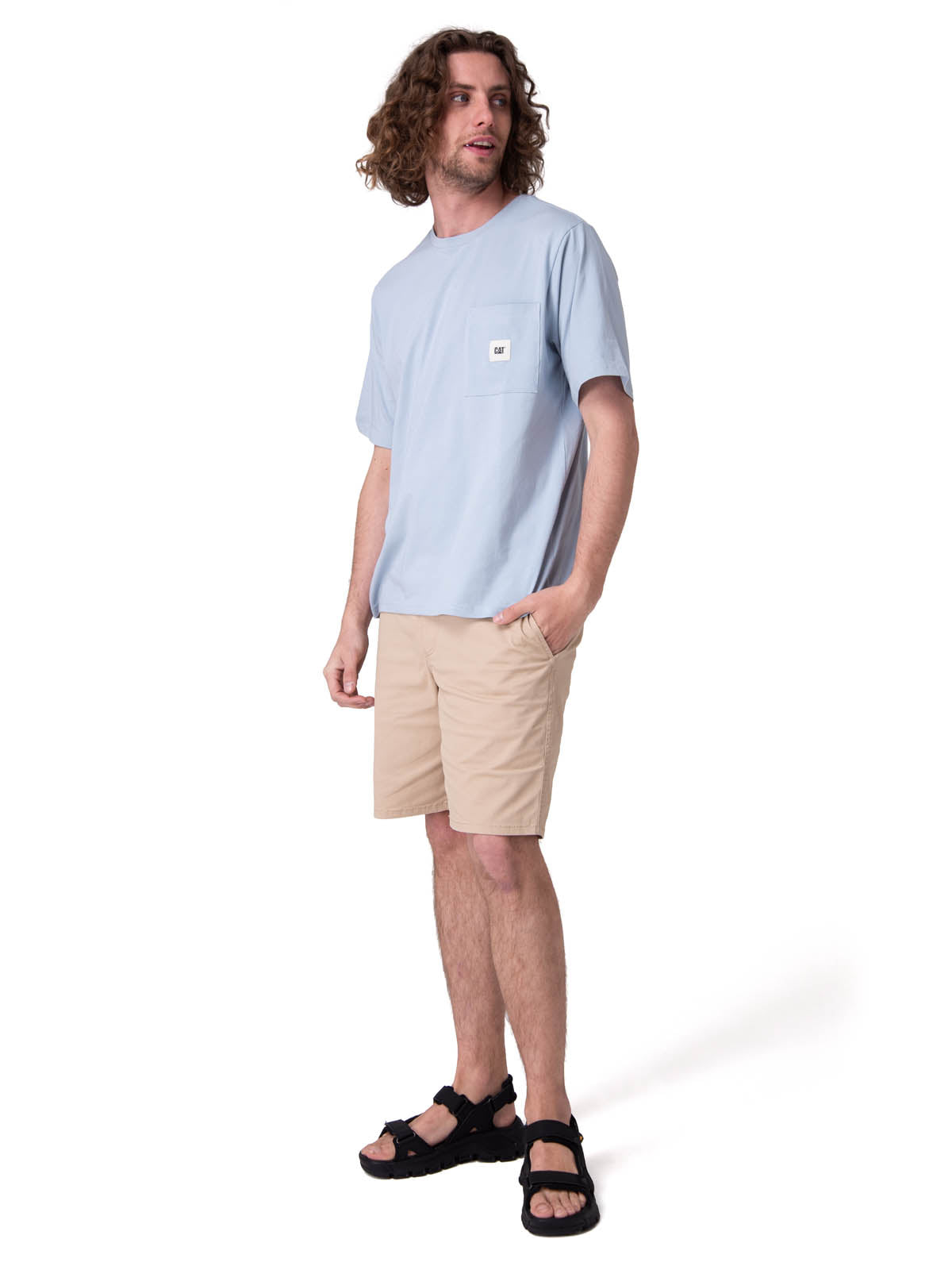 Polera Manga Corta Hombre Solid Pocket Label Celeste