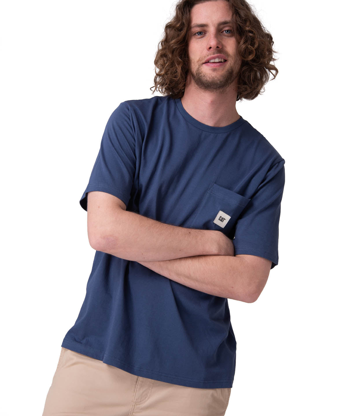 Polera Manga Corta Hombre Solid Pocket Label Azul