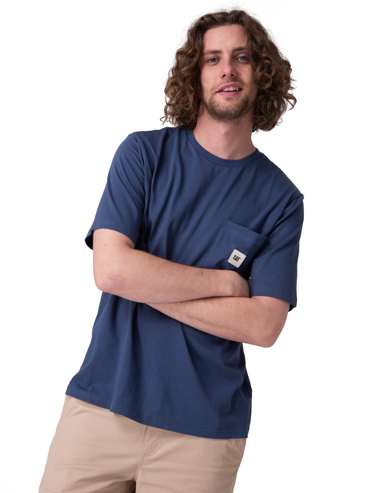 Polera Manga Corta Hombre Solid Pocket Label Azul