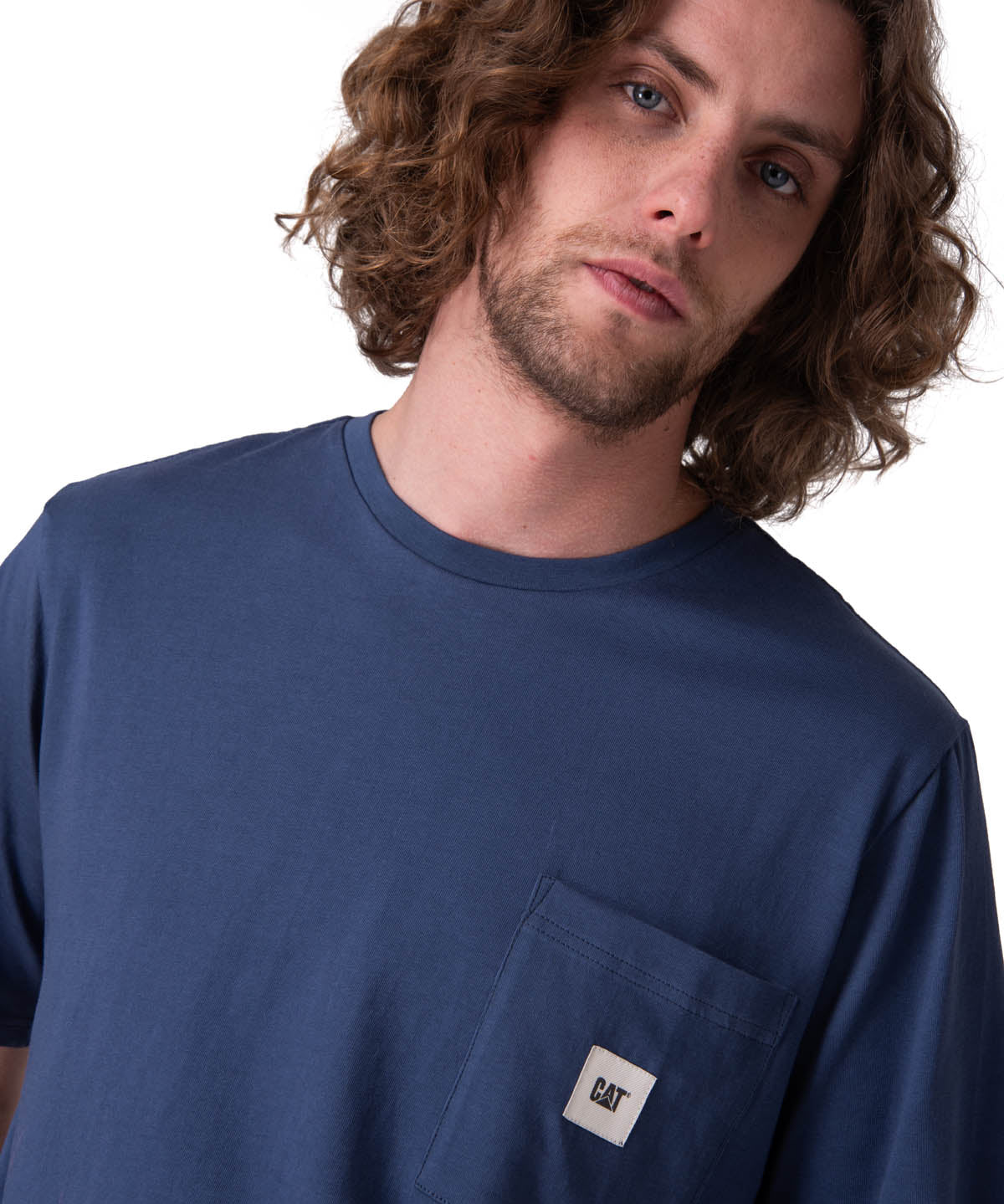 Polera Manga Corta Hombre Solid Pocket Label Azul