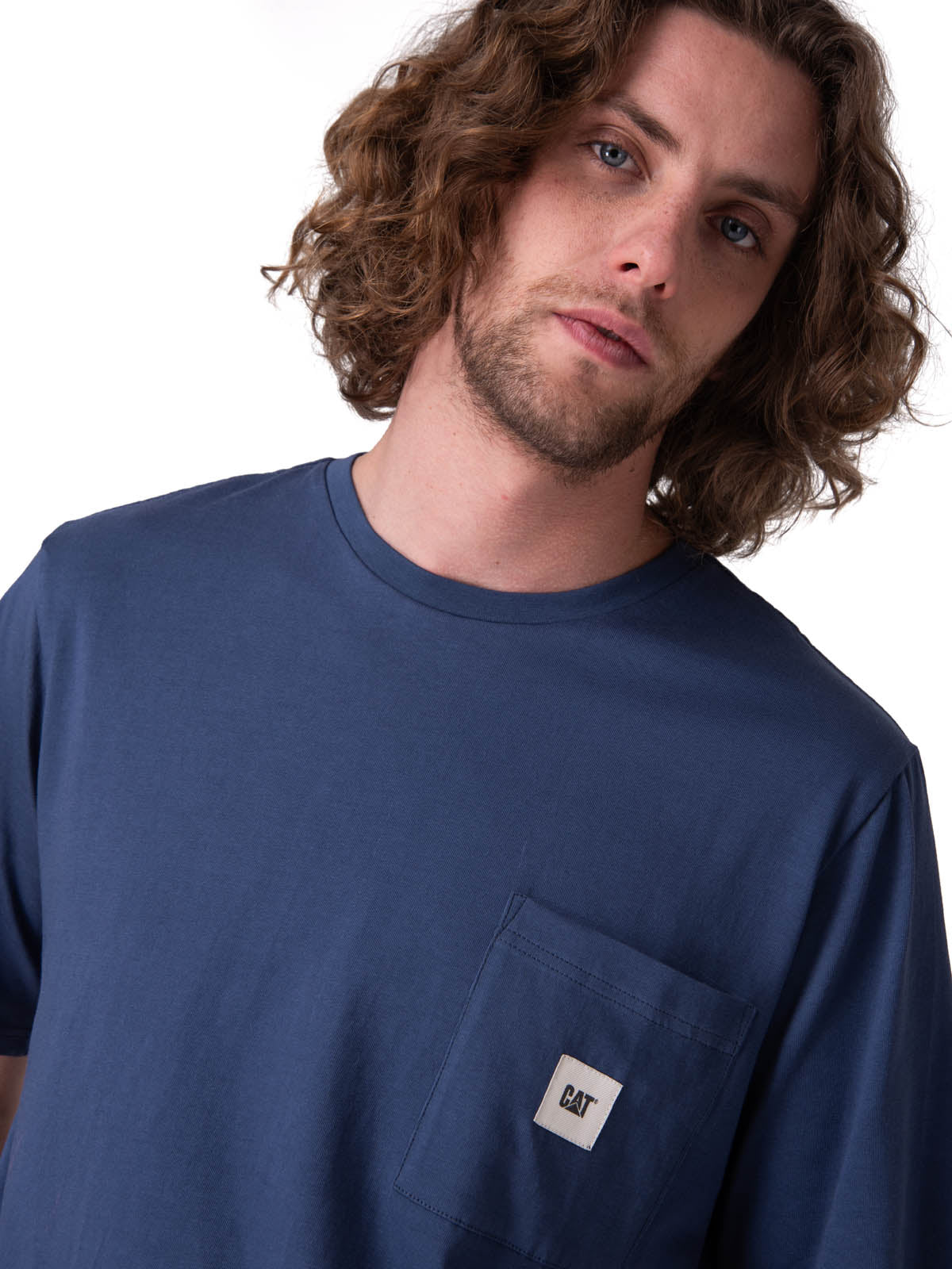 Polera Manga Corta Hombre Solid Pocket Label Azul
