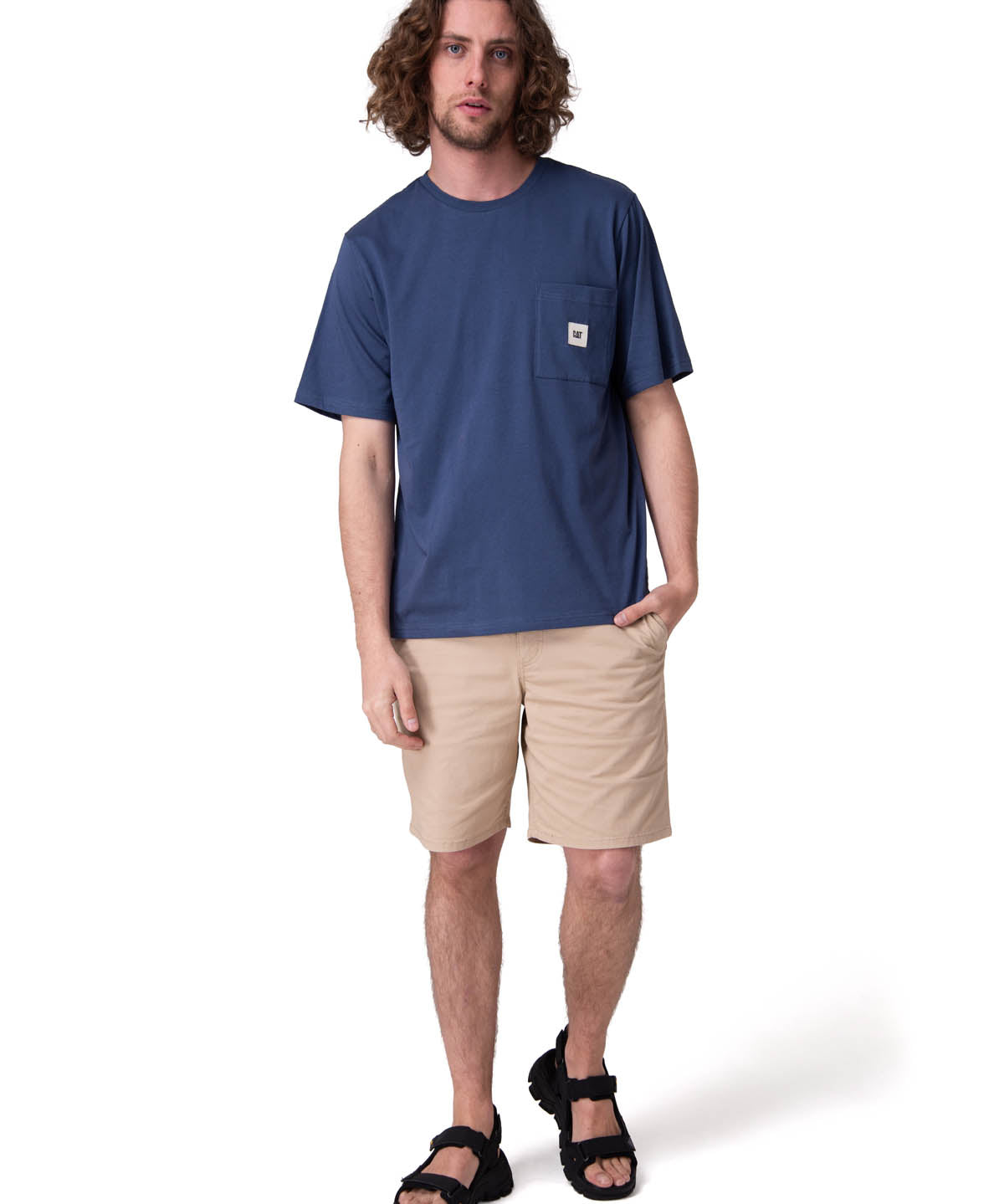Polera Manga Corta Hombre Solid Pocket Label Azul